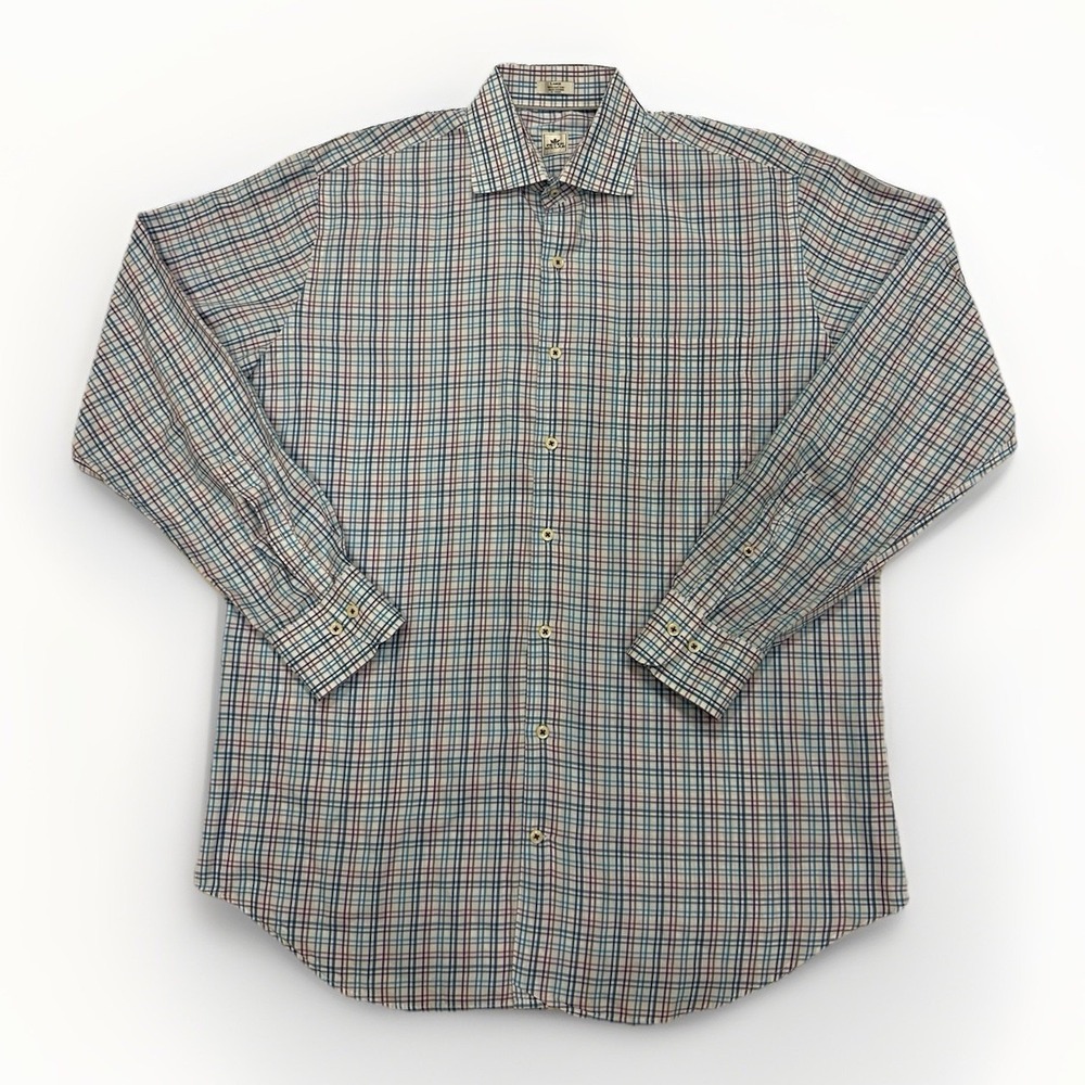 Peter Millar‎ Men's Dress Shirt Large Plaid 100% Cotton Long Sleeve Button Front